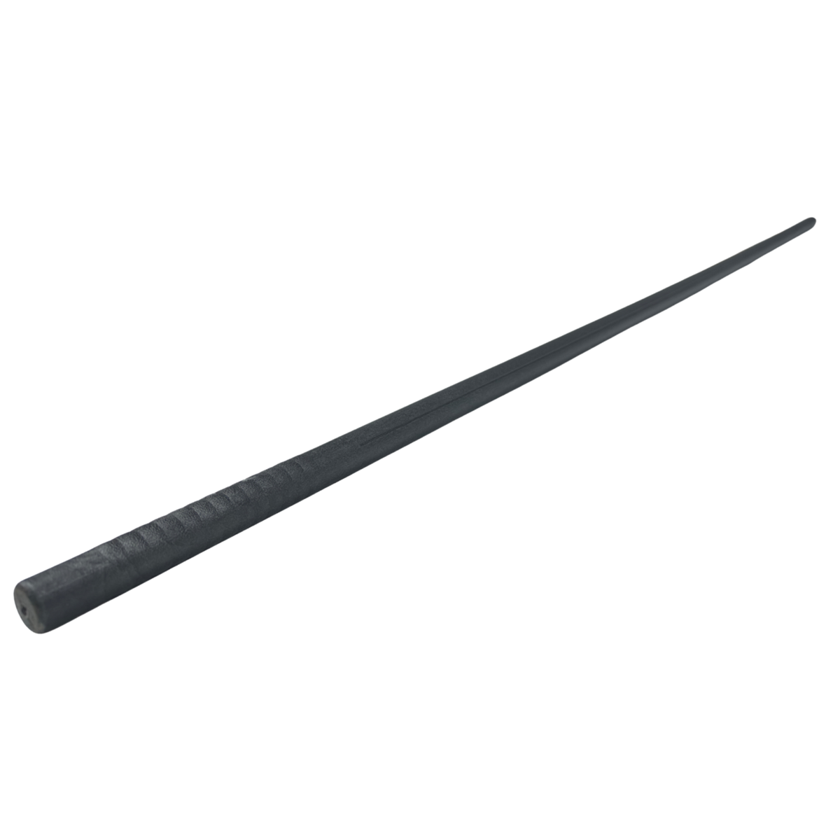 Black 180cm polypropylene bo staff with textured wood-like finish and ribbed grip zones for martial arts training.
