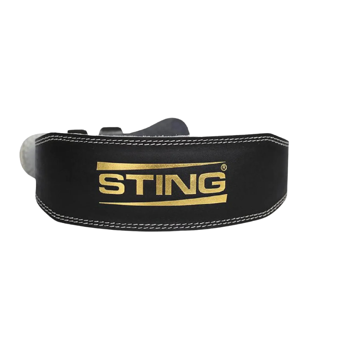 Black 4-inch suede leather lifting belt with double-prong stainless steel buckle and padded back support.