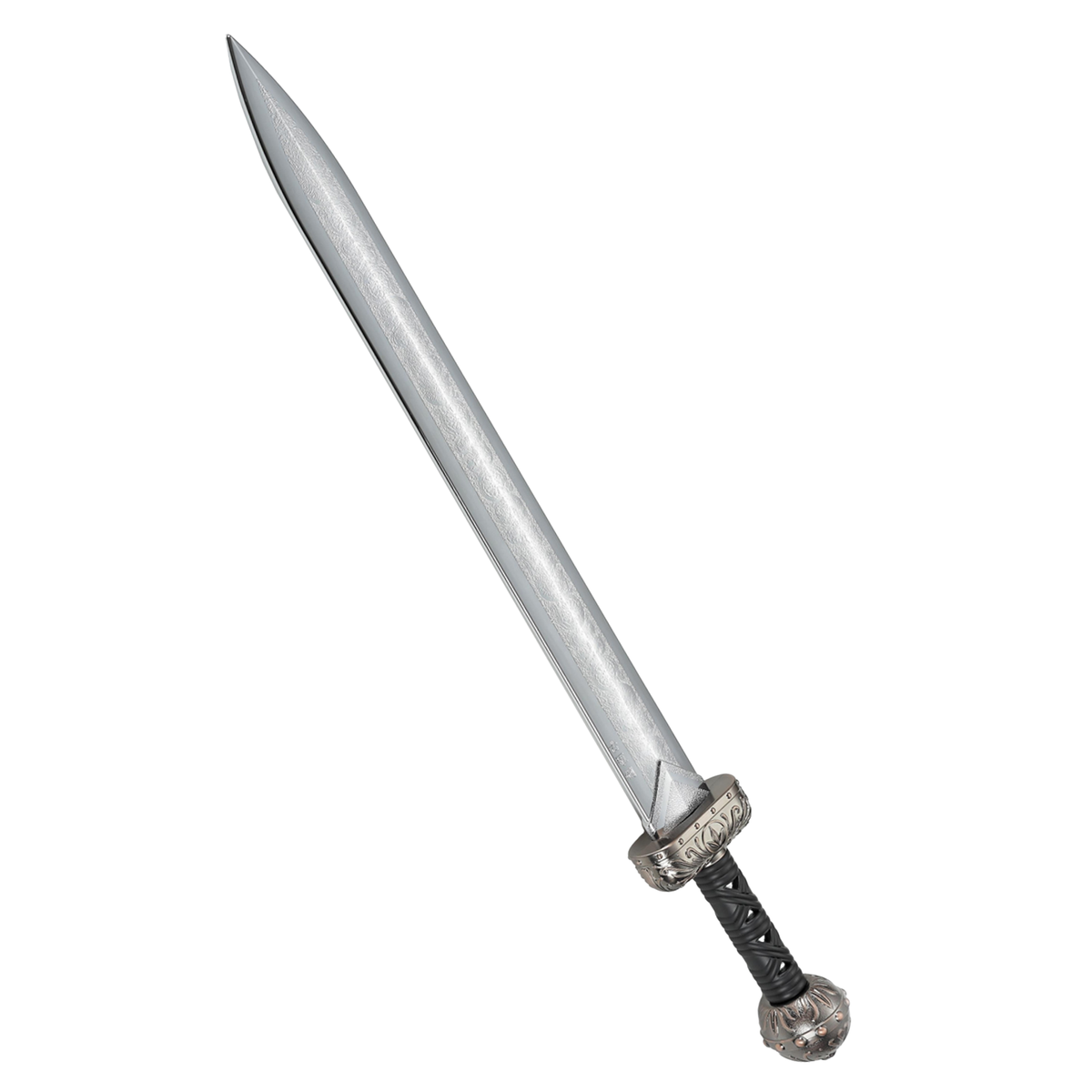 Plated 83cm training sword with black handle and decorative guard for martial arts forms and controlled practice.