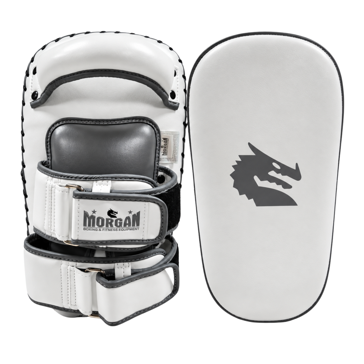 Morgan White Knight Thai pads pair matt white with light grey trim - Fitness Hero