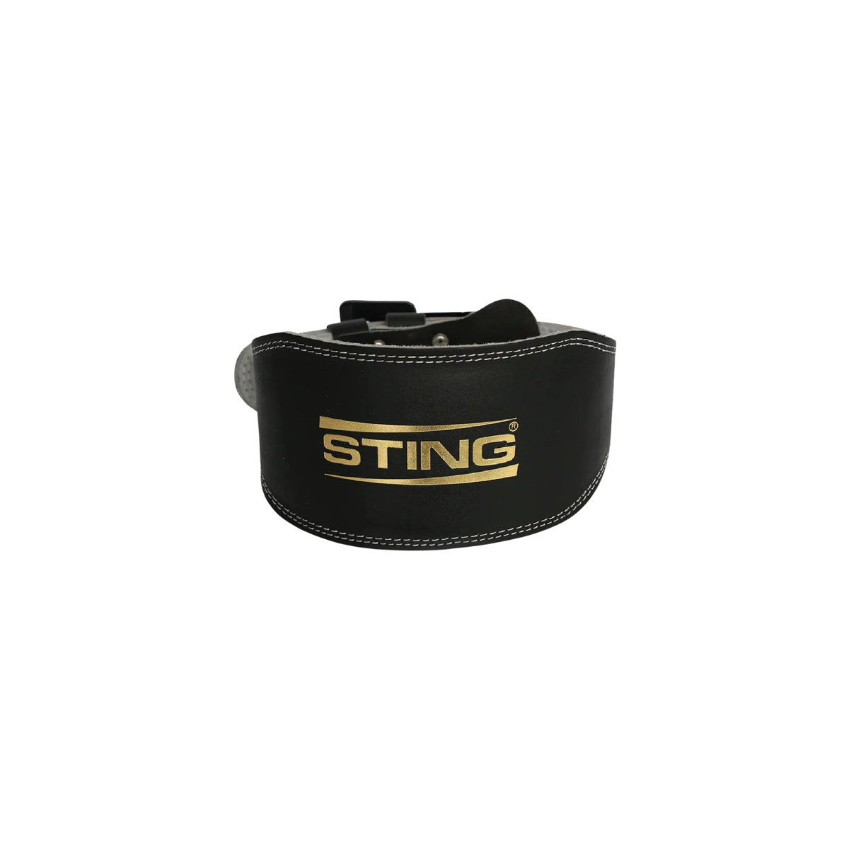 Black 6-inch suede leather lifting belt with double-prong stainless steel buckle and padded back support.
