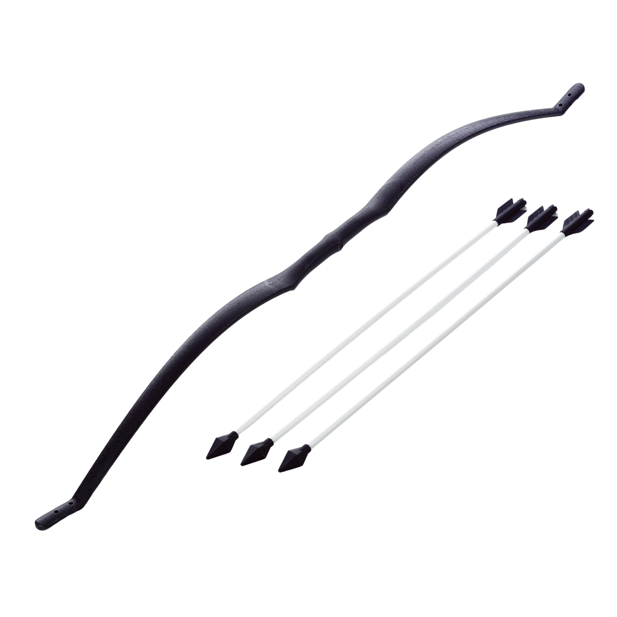 Black polypropylene bow and arrow training kit for martial arts demonstrations and controlled traditional weapons practice.