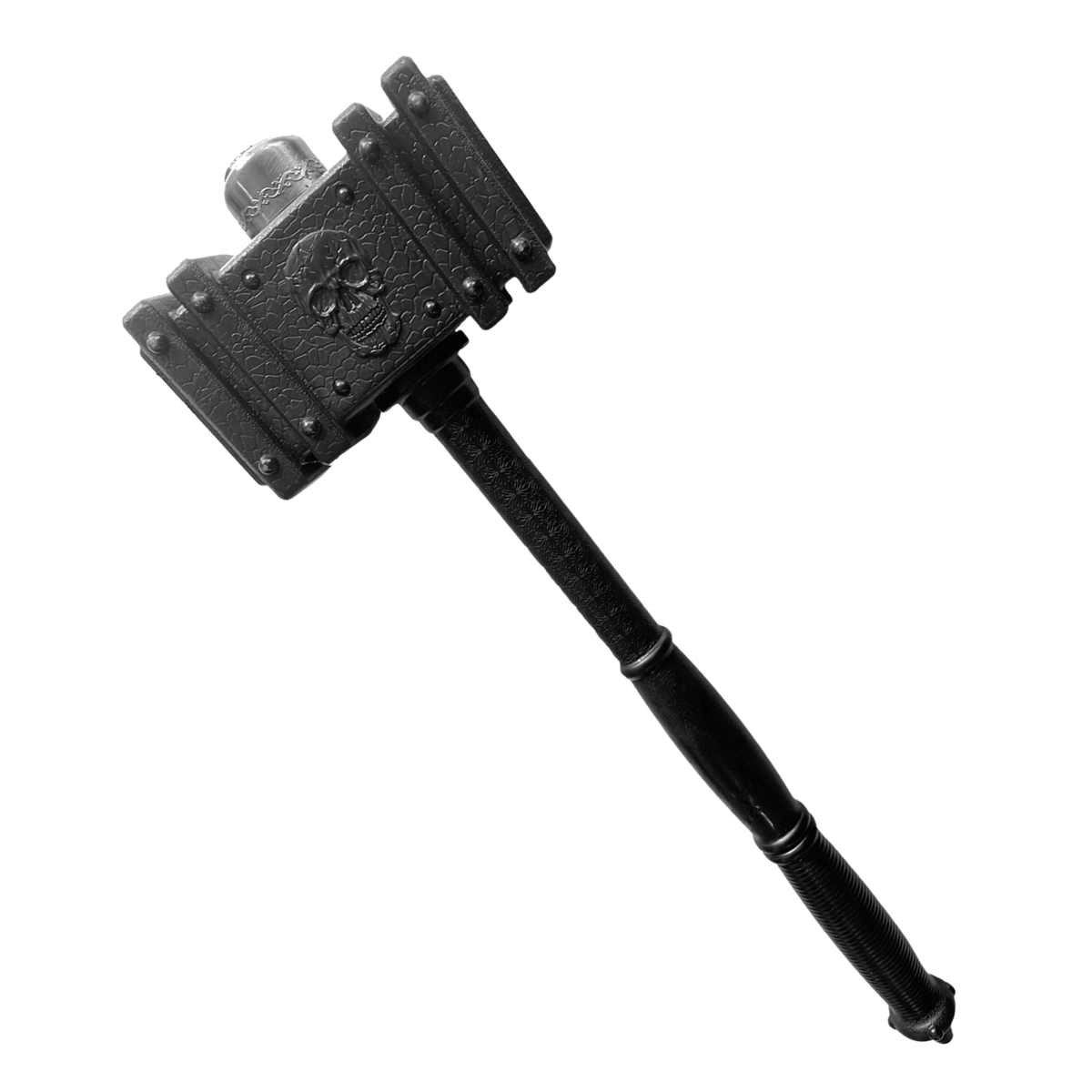 Black polypropylene training hammer with long handle for martial arts forms and controlled weapons practice.