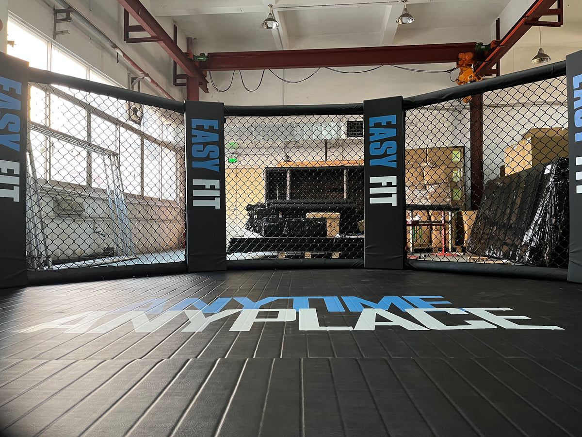 Onyx floor MMA cage assembled on gym flooring (6m cage shown)