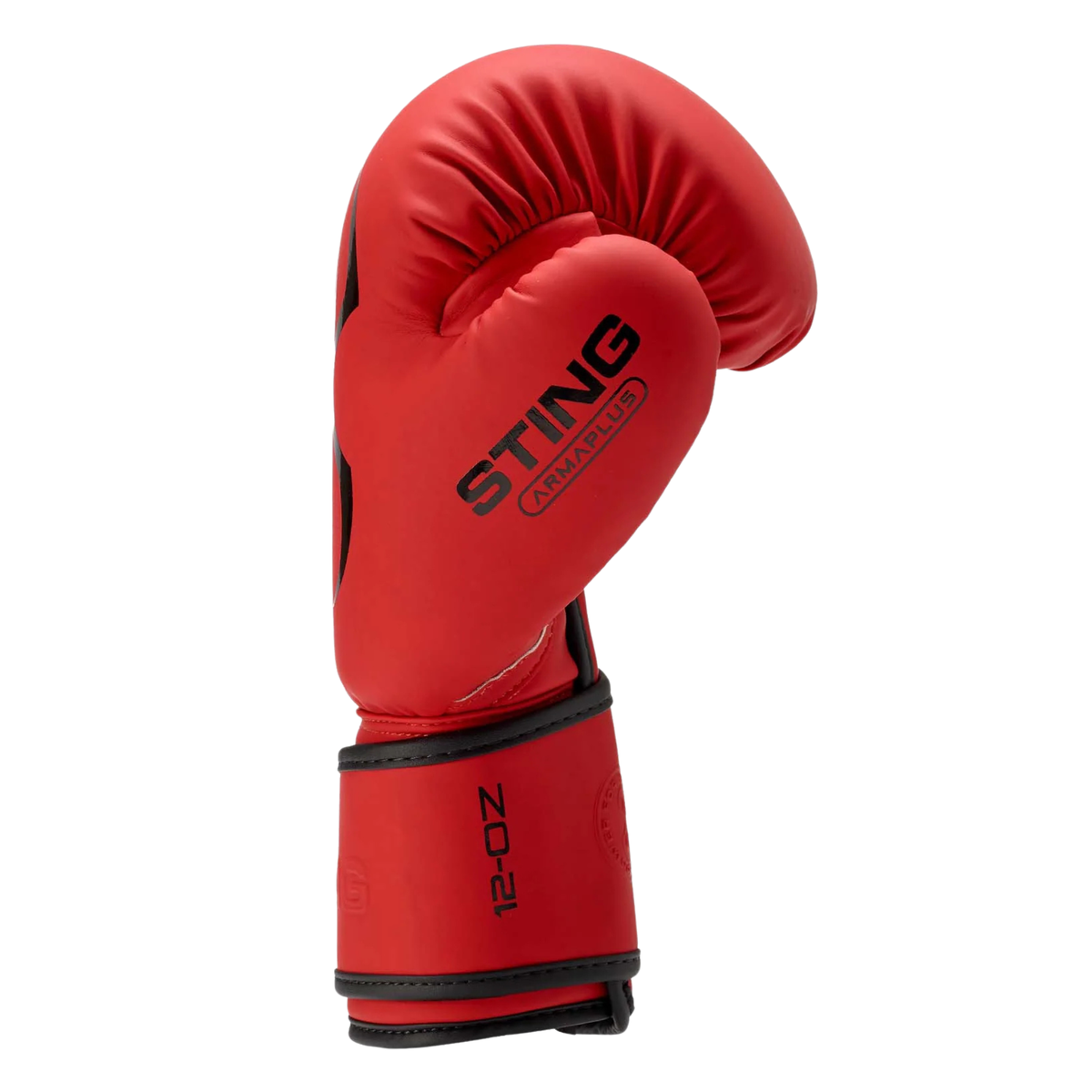 Sting Armaplus Boxing Gloves Red - side view showing square-shoulder mould and 3 inch hook-and-loop closure