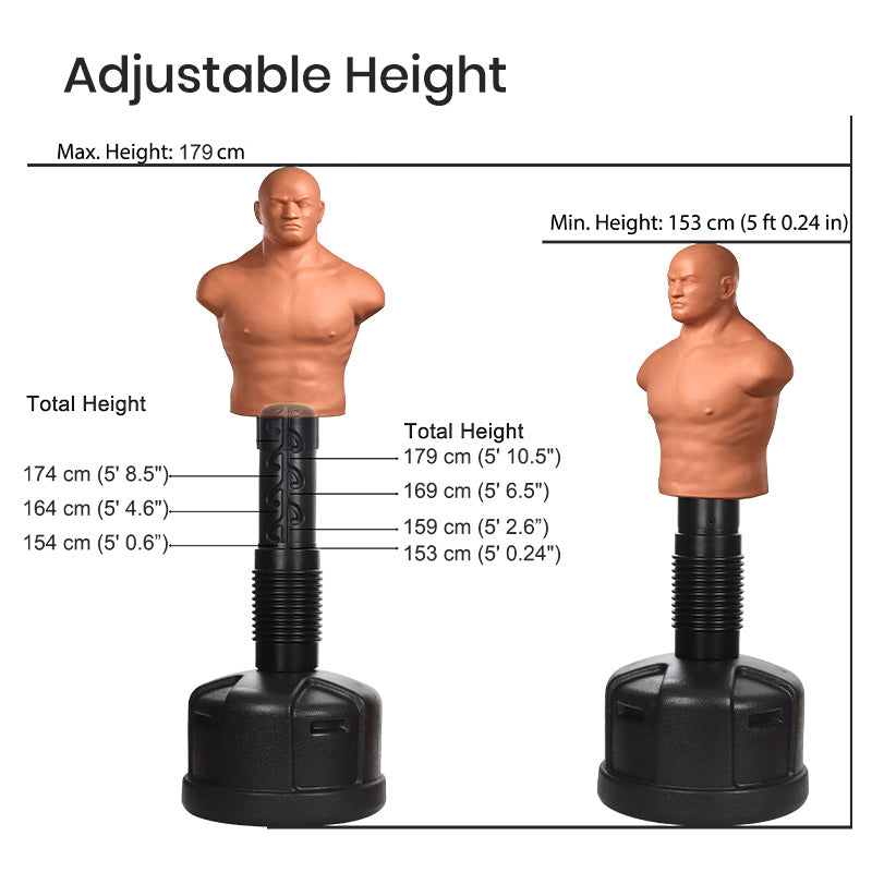 Adjustable freestanding BOB punching dummy front view Size Guide