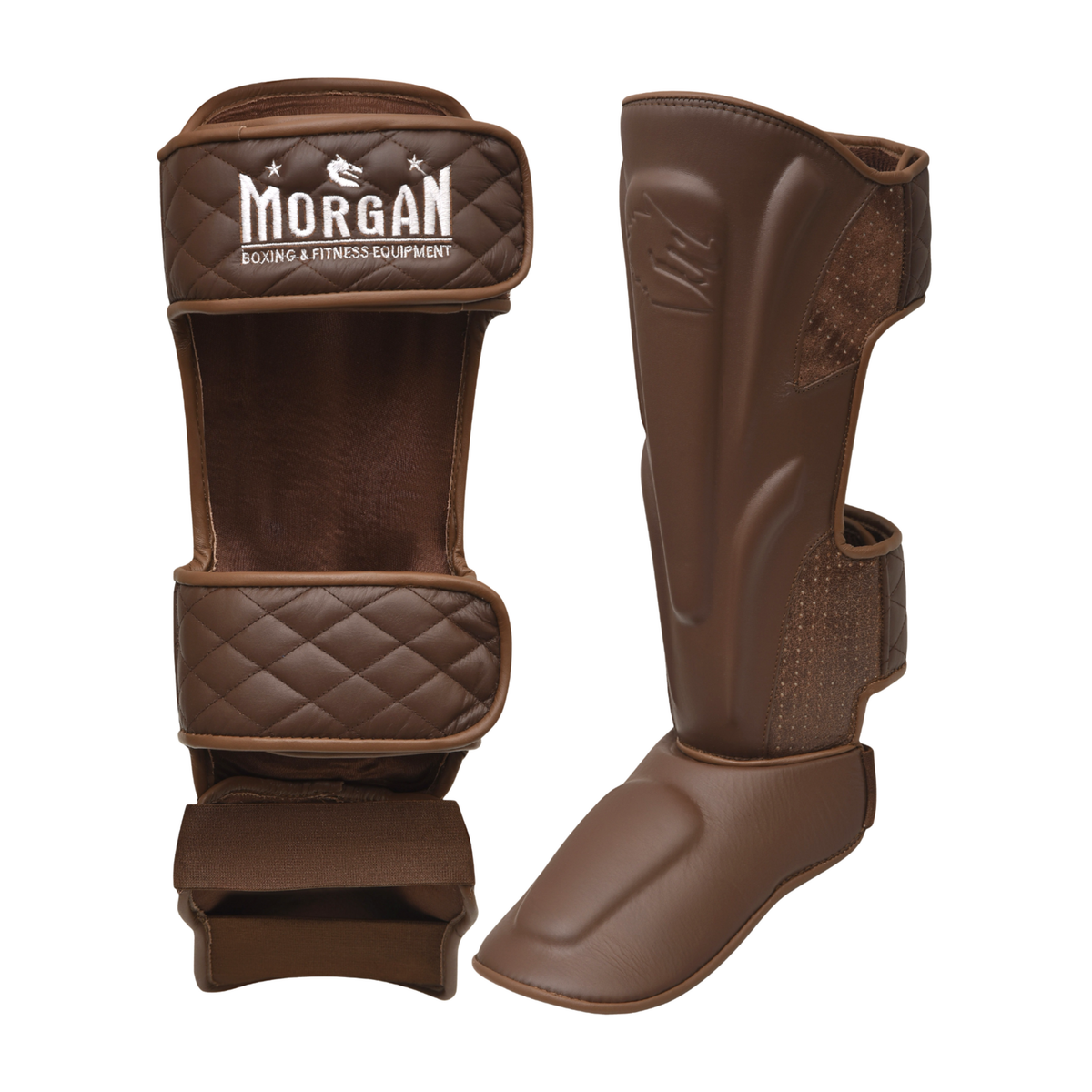 Morgan 1918 Heritage shin and instep guard side view showing anatomical shape