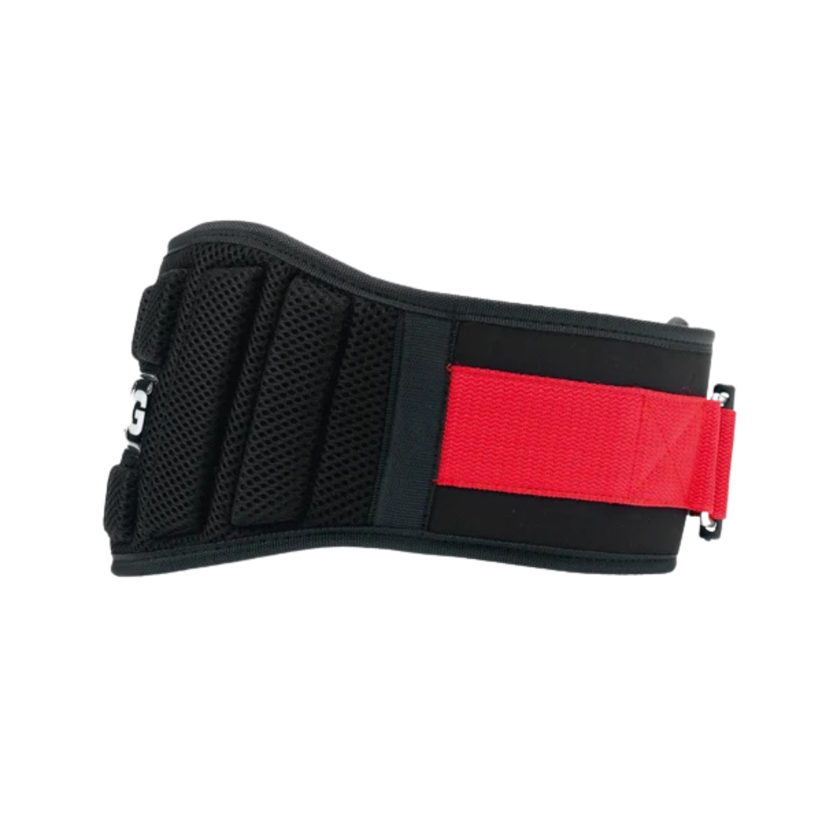 Black 6-inch neoprene lifting belt with stainless steel roller buckle and padded back support.