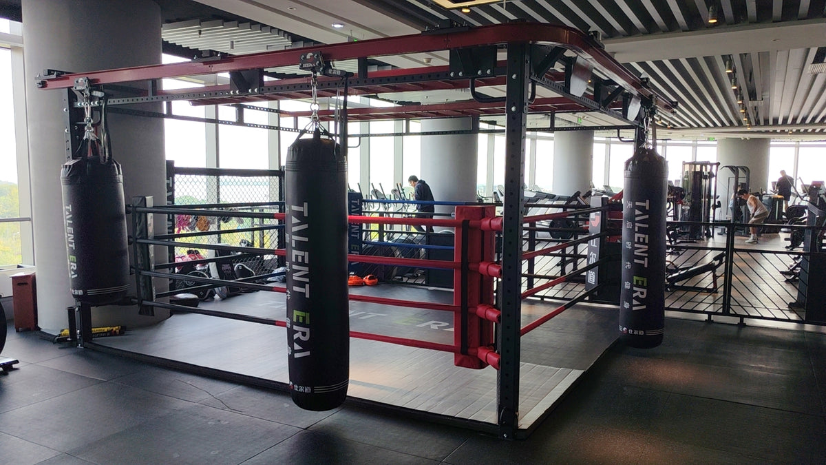 Liftable combat rig with integrated heavy bags and monkey bars