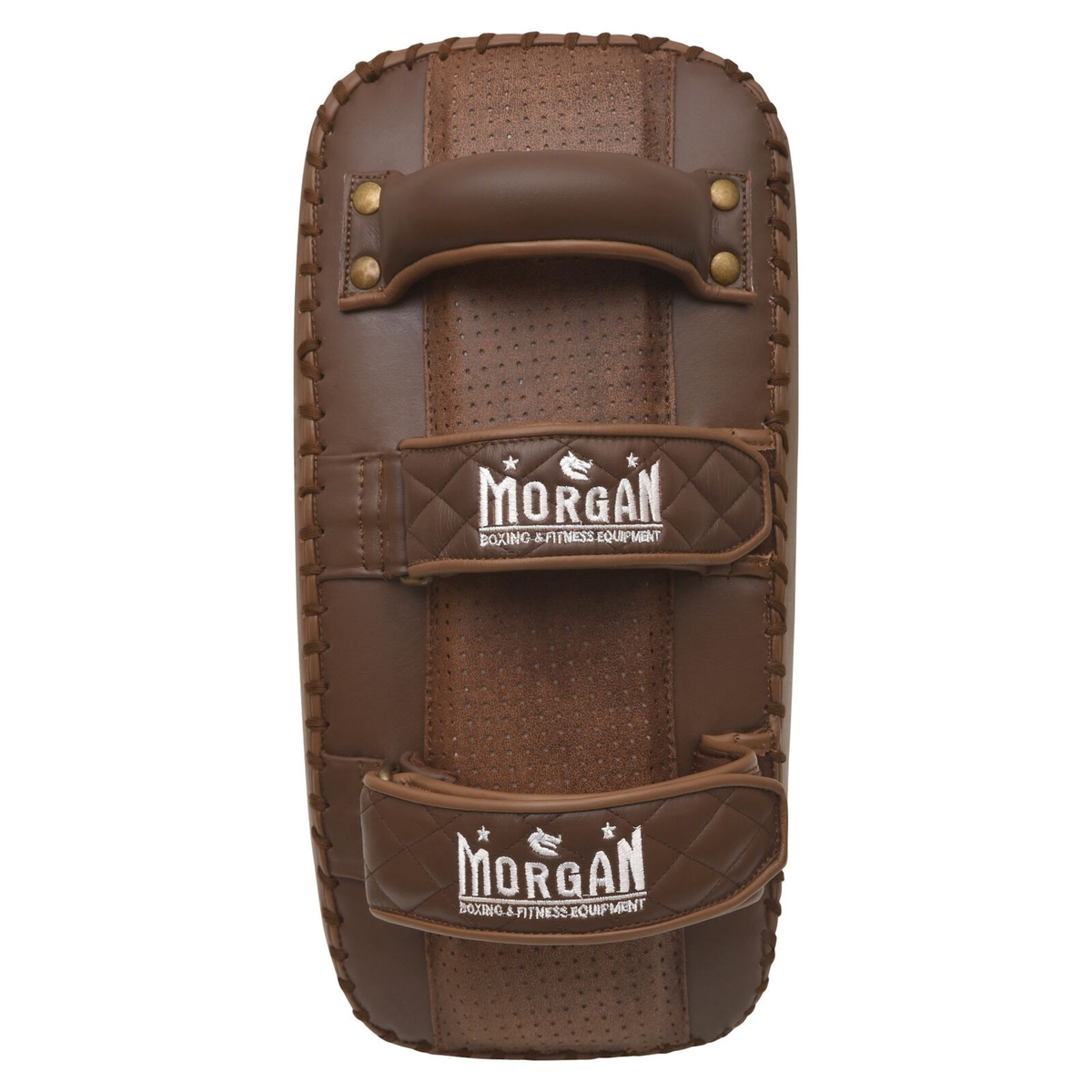 Back of Morgan 1918 Heritage Thai pad with padded hook-and-loop forearm straps