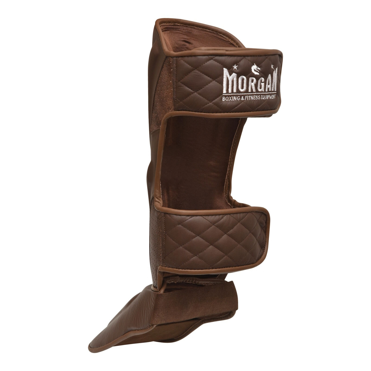 Back of Morgan 1918 Heritage shin guard showing hook-and-loop closures