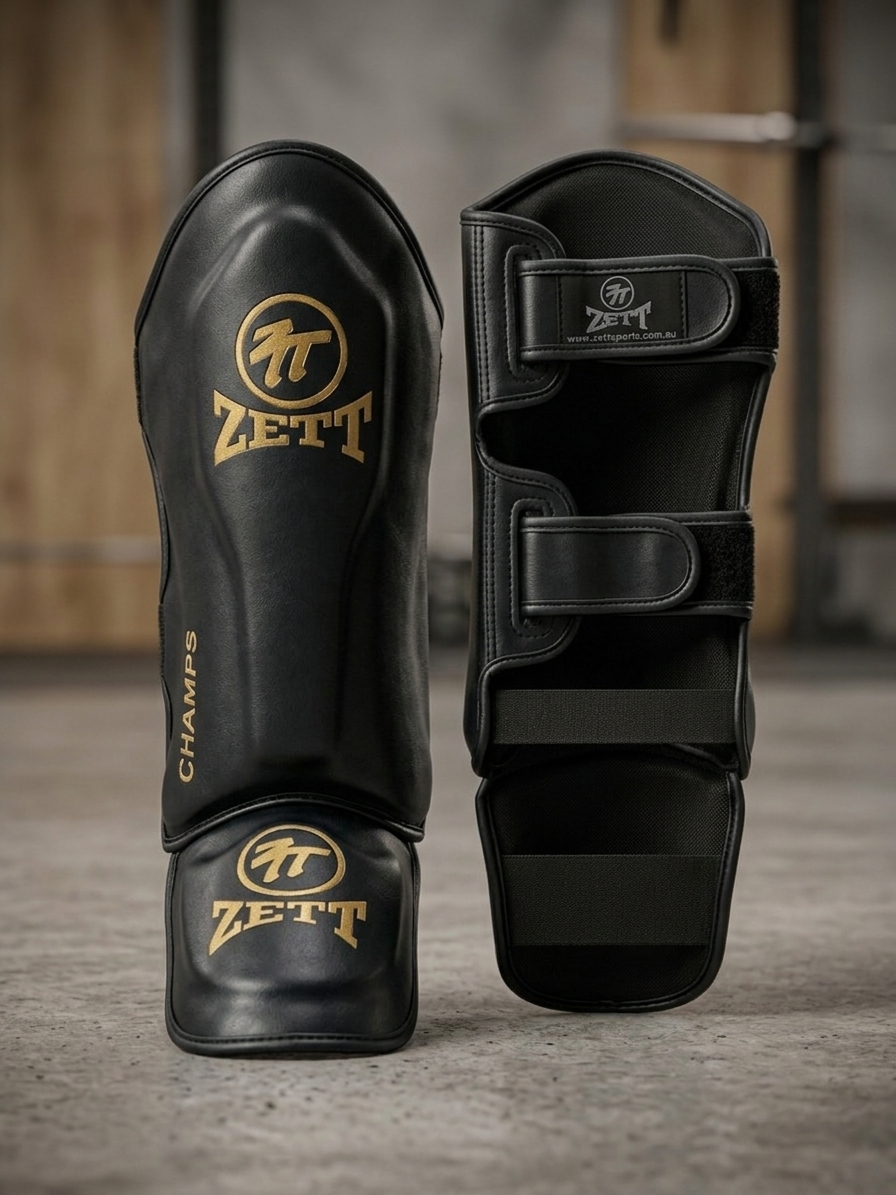 Zett Pro kickboxing shin insteps in black