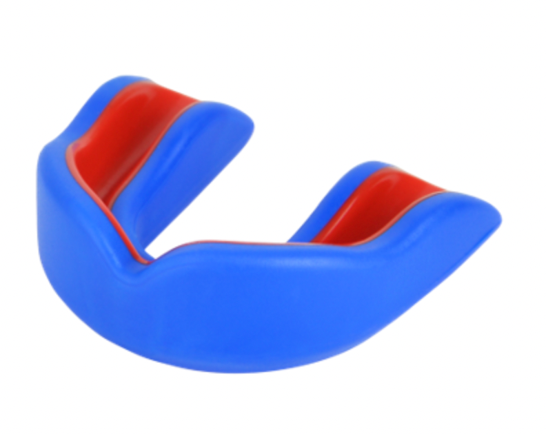 Dual-layer shock absorbing mouthguard for combat sports. Blue and red