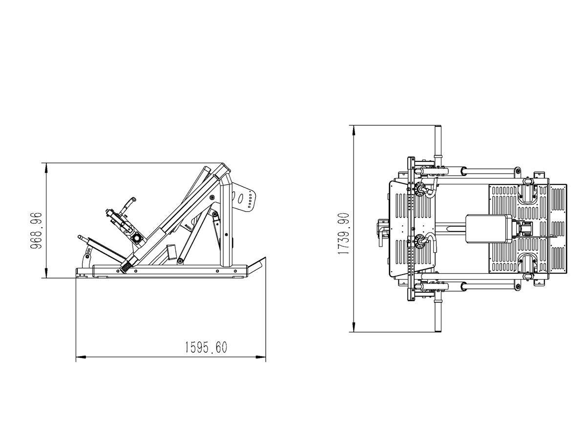 Reload Dual Chest Pull / Row Machine HC-DR1 dimensions diagram - 1595.6mm length x 1739.9mm width x 969mm height