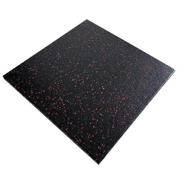 Black rubber mat with red speckles on a white background
