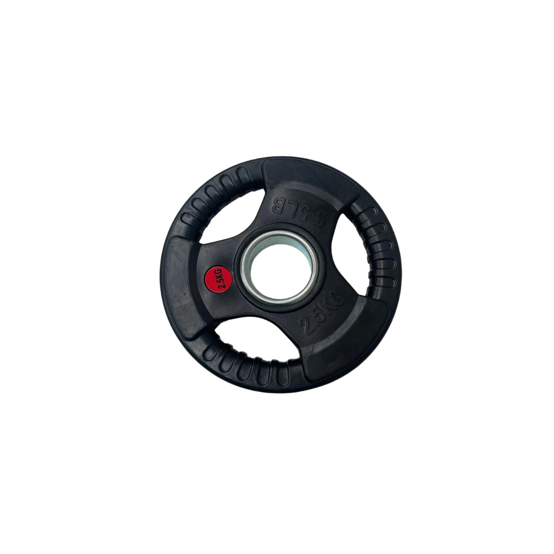 2.5kg Olympic rubber coated tri grip plate with red weight marker - Elite Synergy bundle