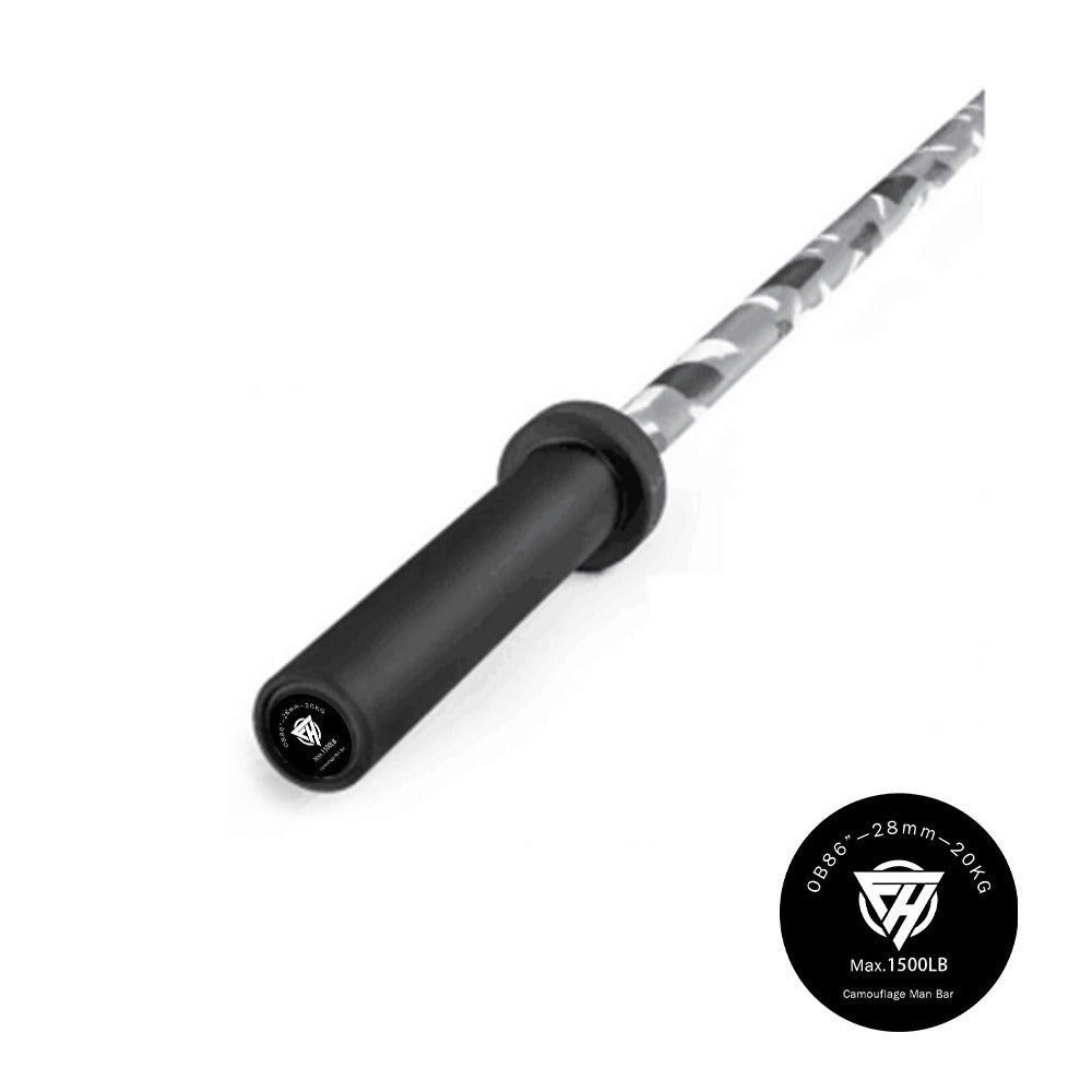 Camo design barbell with black ceramic sleeves