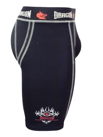 Dragon compression shorts with groin cup, side view