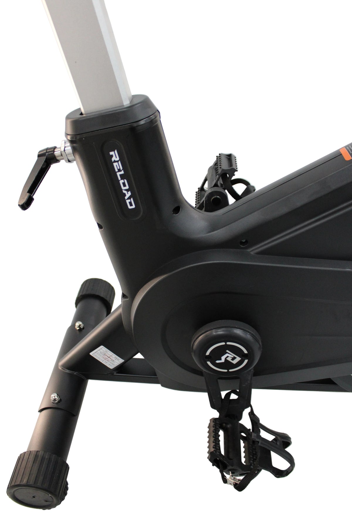 Close up of the crank pedals for the Reload Pro x20 spin bike from Fitness Hero
