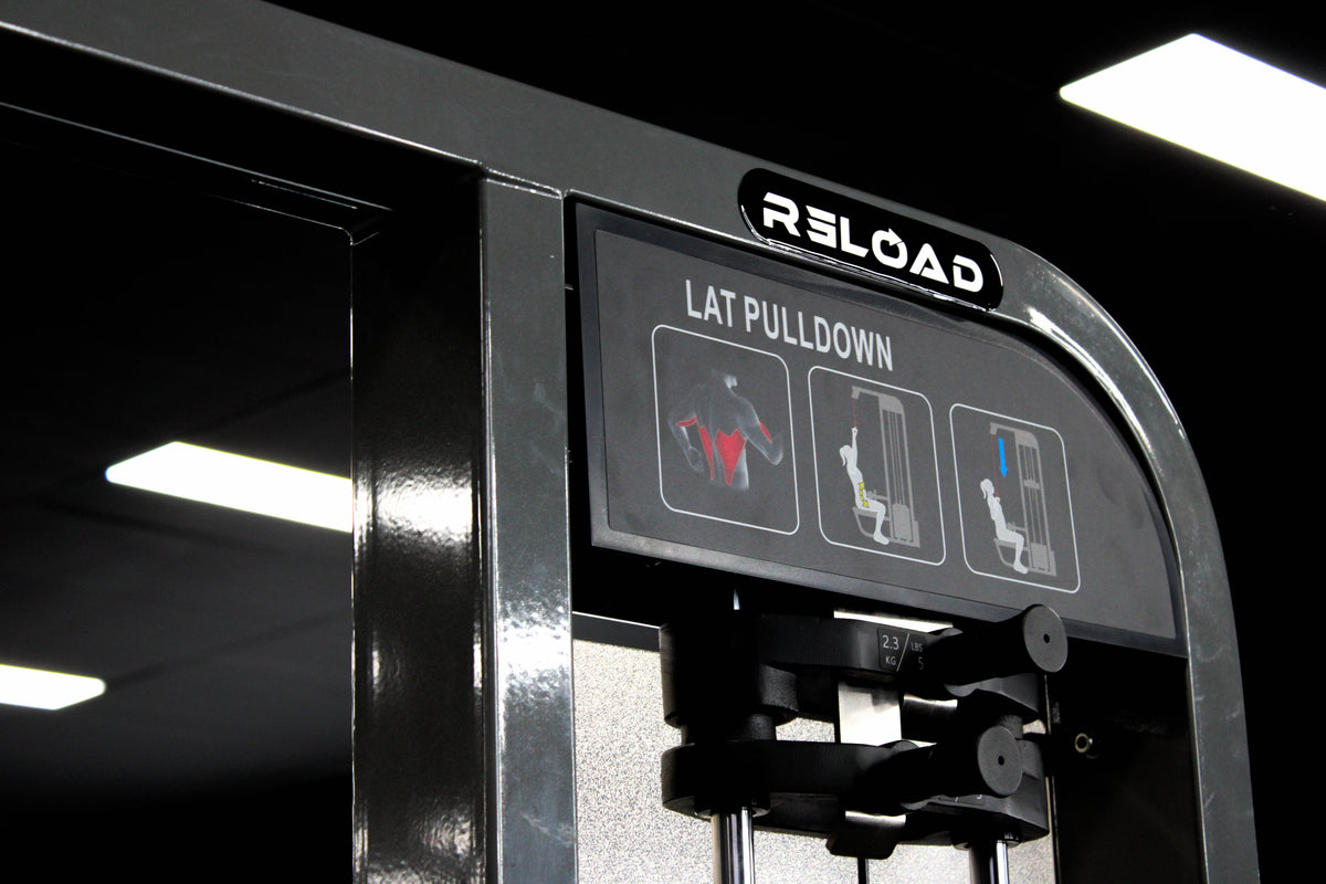 HS-X lat pulldown HS07 on the showroom floor - high pulley and bar