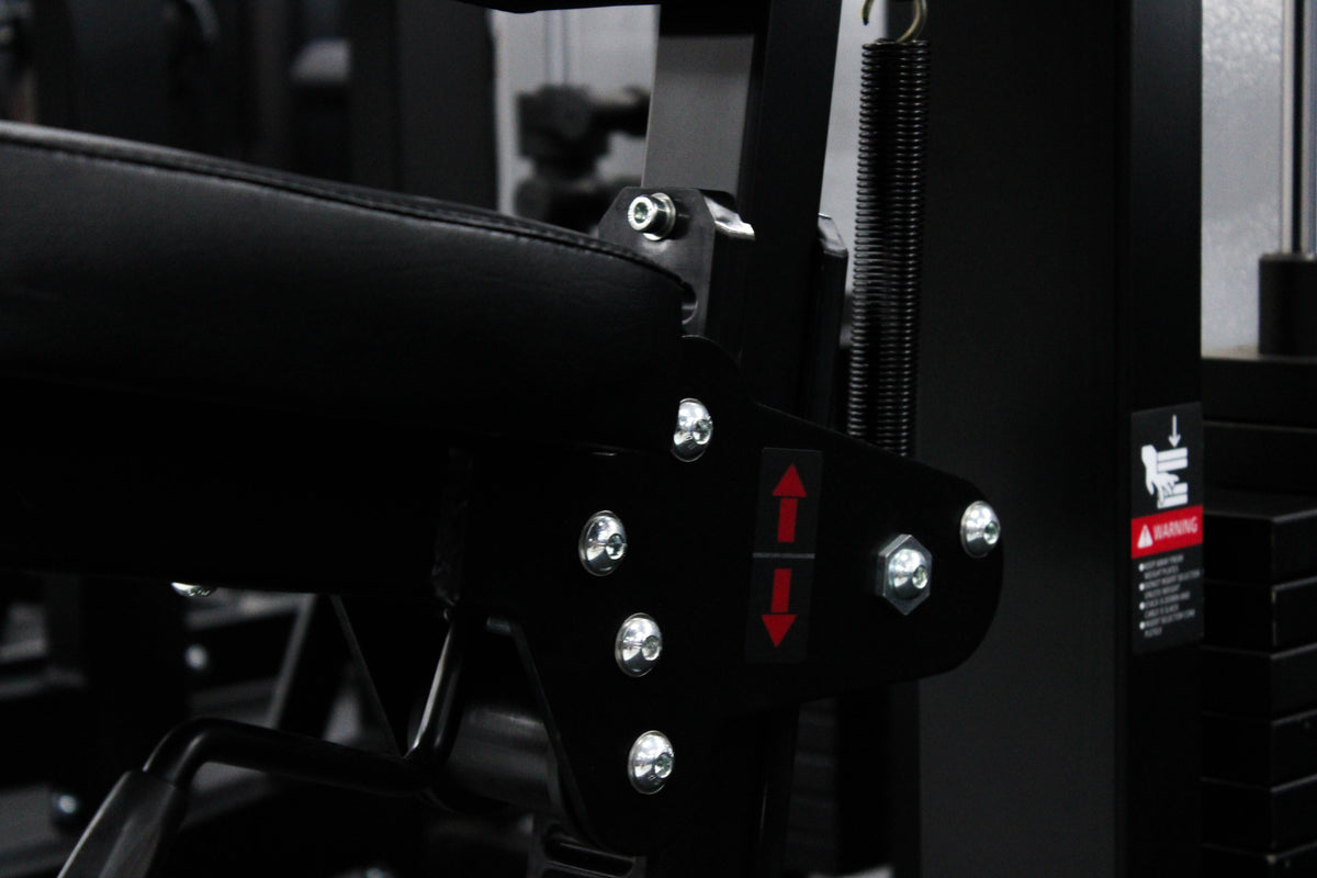 HS-X pearl delt pec fly HS02 on the showroom floor - seat and handle detail