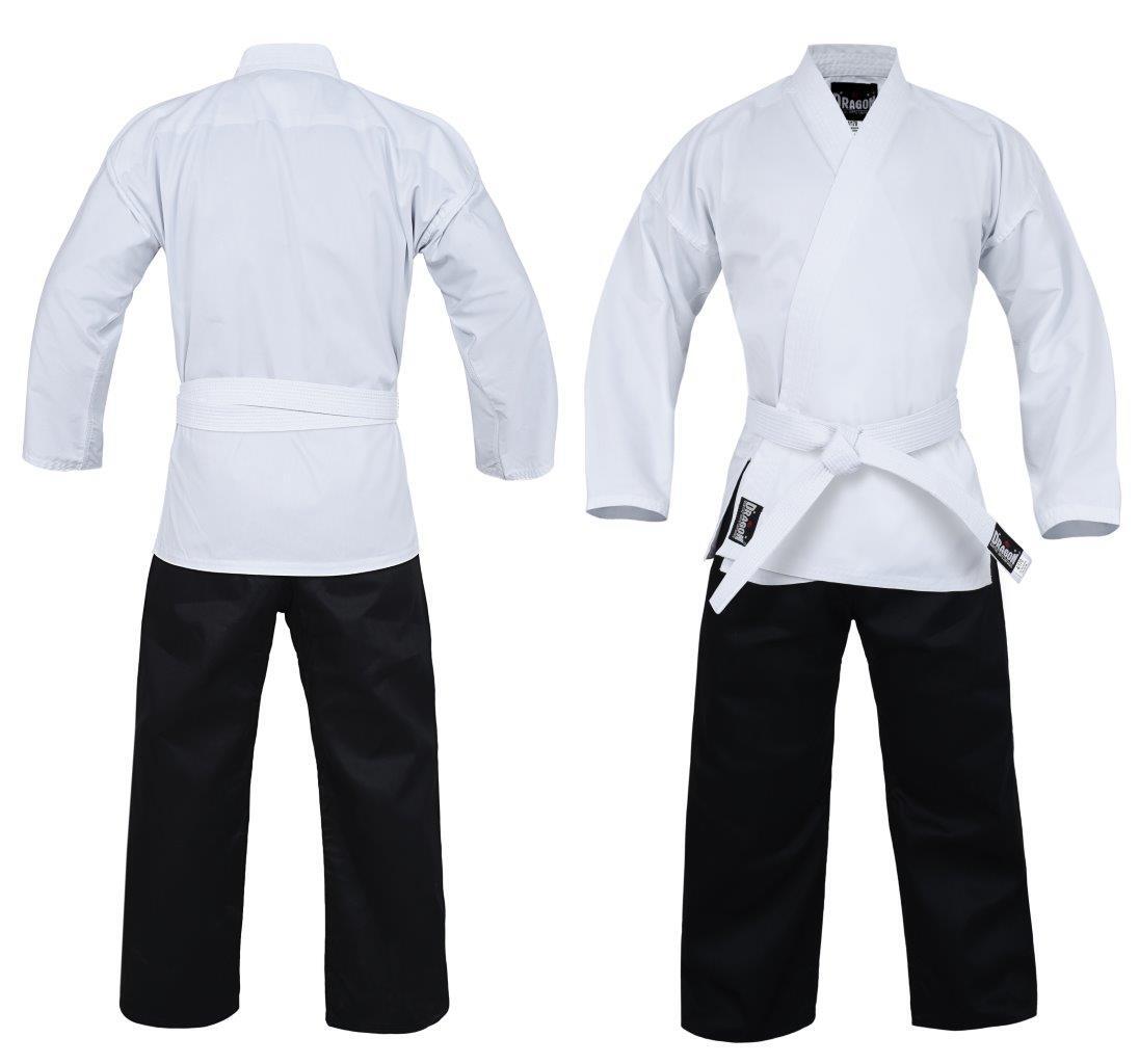 Dragon 8oz salt and pepper karate uniform with jacket, pants and white belt