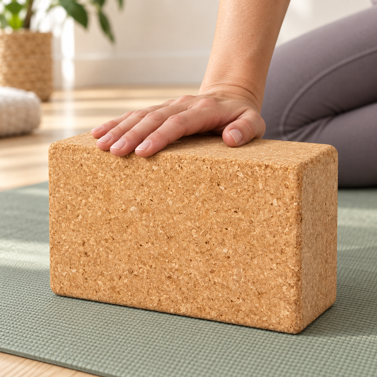 High Density Cork Yoga Block in a yoga practice setting - Fitness Hero