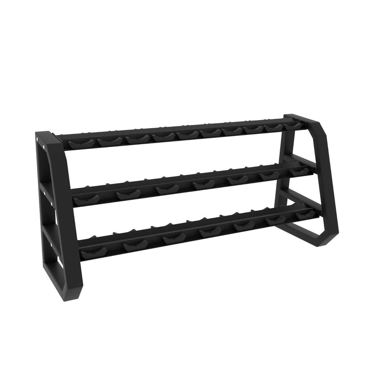 12 Pair Round Dumbbell Rack – 3-tier commercial dumbbell storage front view