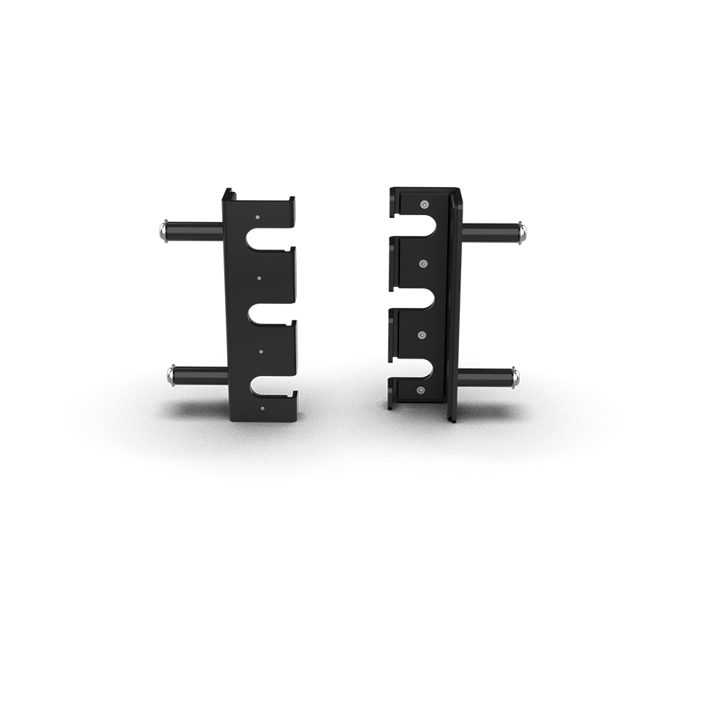 QLI QBHR11 barbell hanger brackets from the front, showing the bar slots