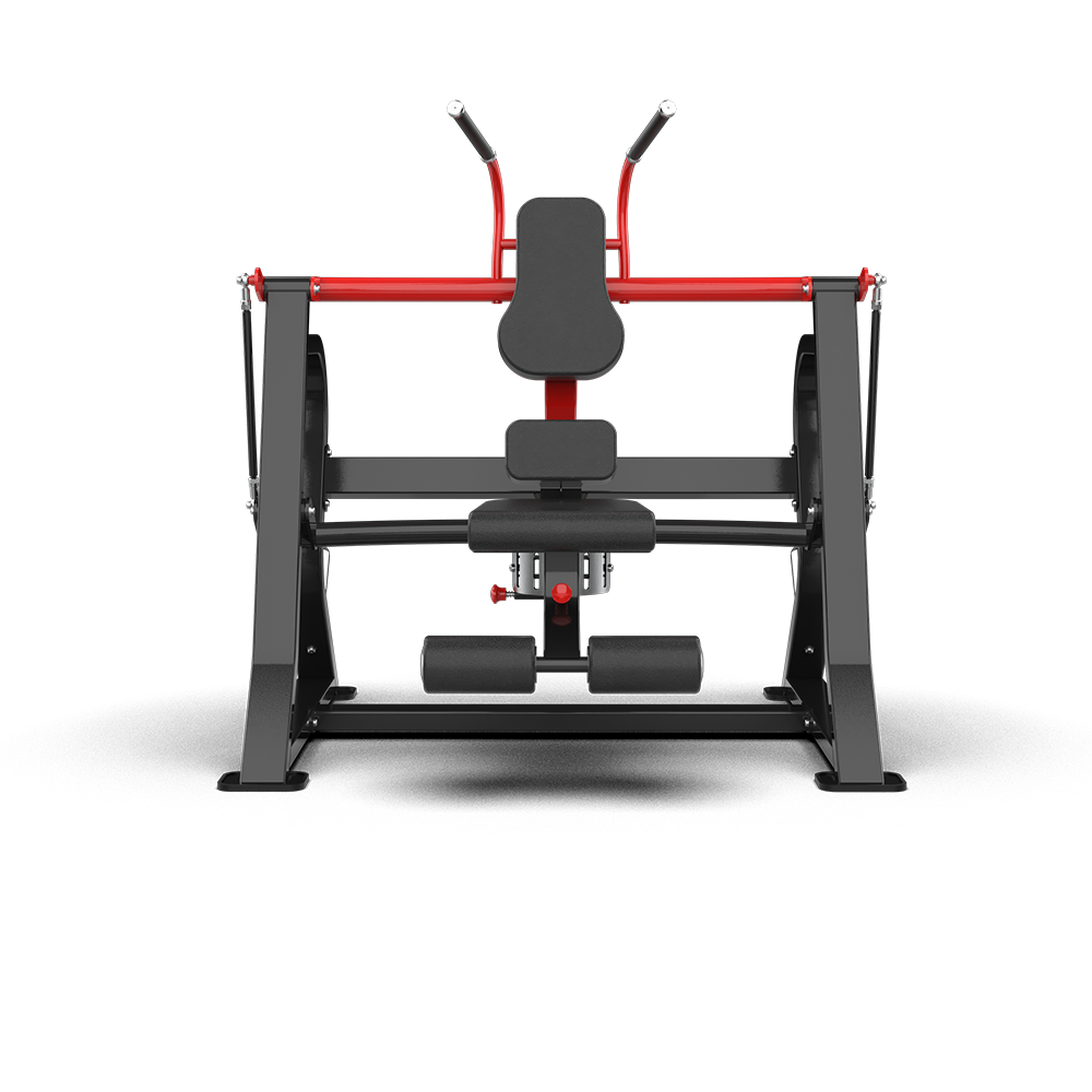 QLI Ab Crunch Machine QCM01 from the front, showing the swivel seat, foot rollers and red lever arm