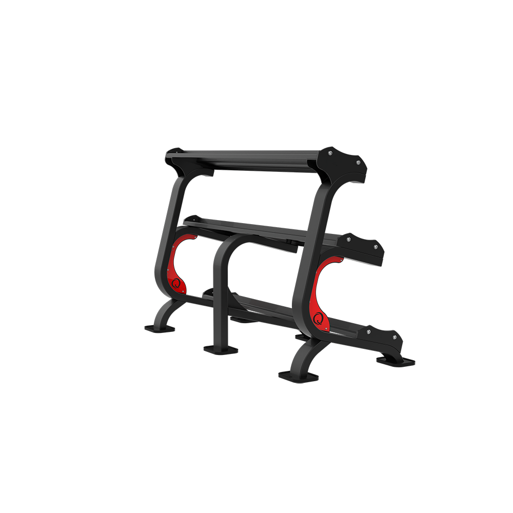 QLI QDSR84 dumbbell rack from the front, showing the three tiers and base feet