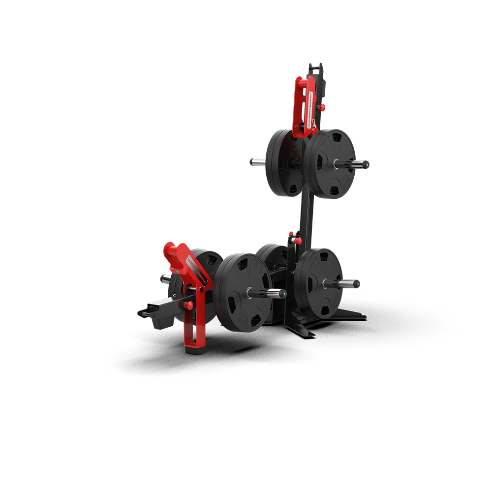 QLI QFDS107 double-sided J squat loaded with weight plates