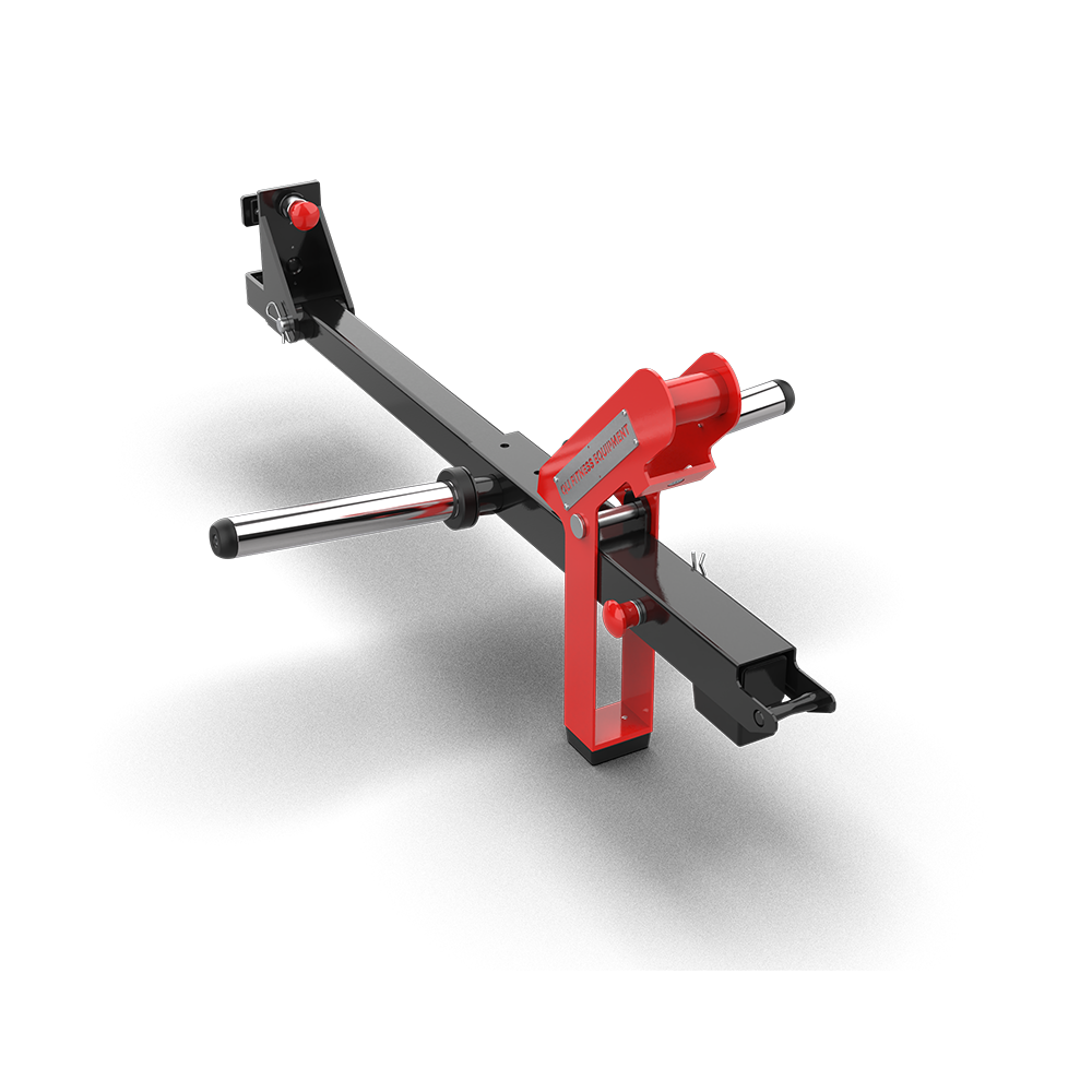 QLI QFSS058 J squat lever from above, showing the red handles and plate-loading sleeve