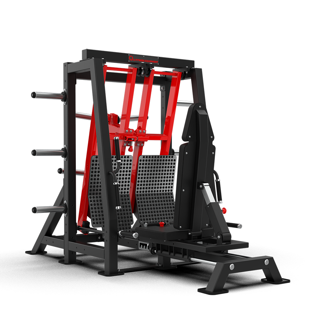 QLI Hip Press QHP092 with twin red lever arms, large perforated footplates and padded back support
