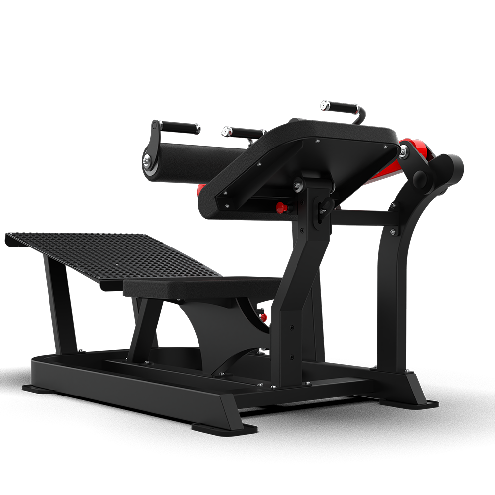 Rear three-quarter view of the QLI QHTM050 showing the back pad, padded roller and curved support frame