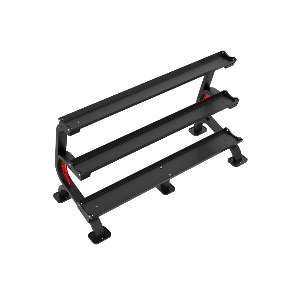 QLI QKSR54 kettlebell rack from above, showing the three flat tiers