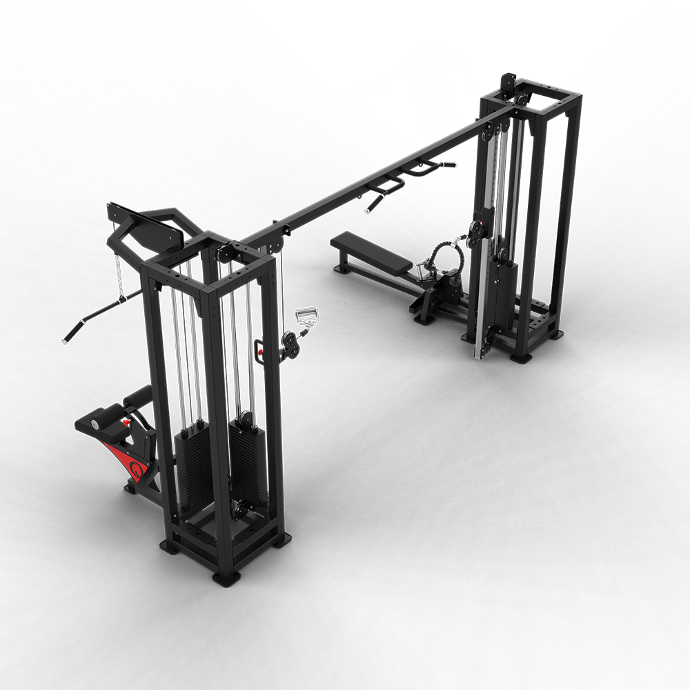 QLI QMCM182 from above, showing the overhead beam with pull-up handles and low row bench