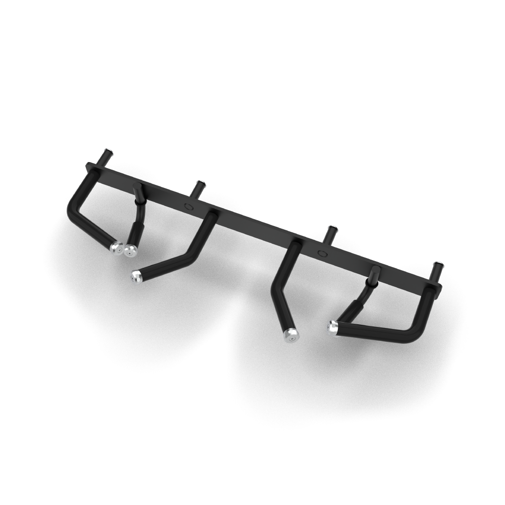 QLI QPBA43 pull-up bar attachment three-quarter view, showing the grip handles
