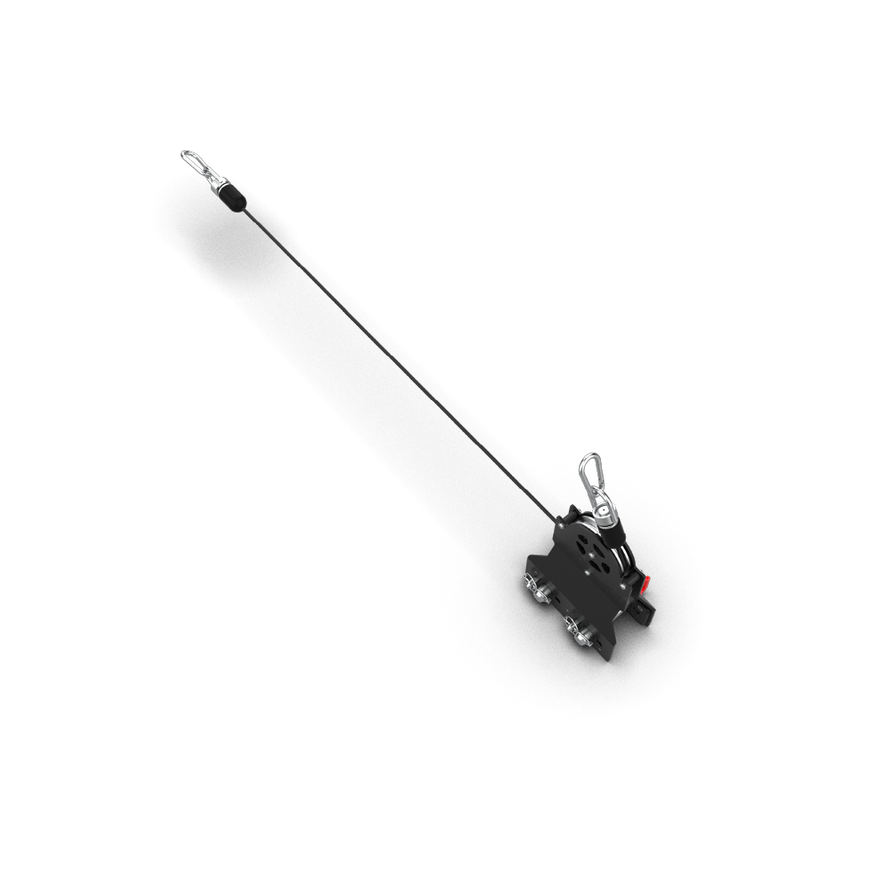 QLI QPCA12 pulley cable attachment from above, showing the cable and carabiner