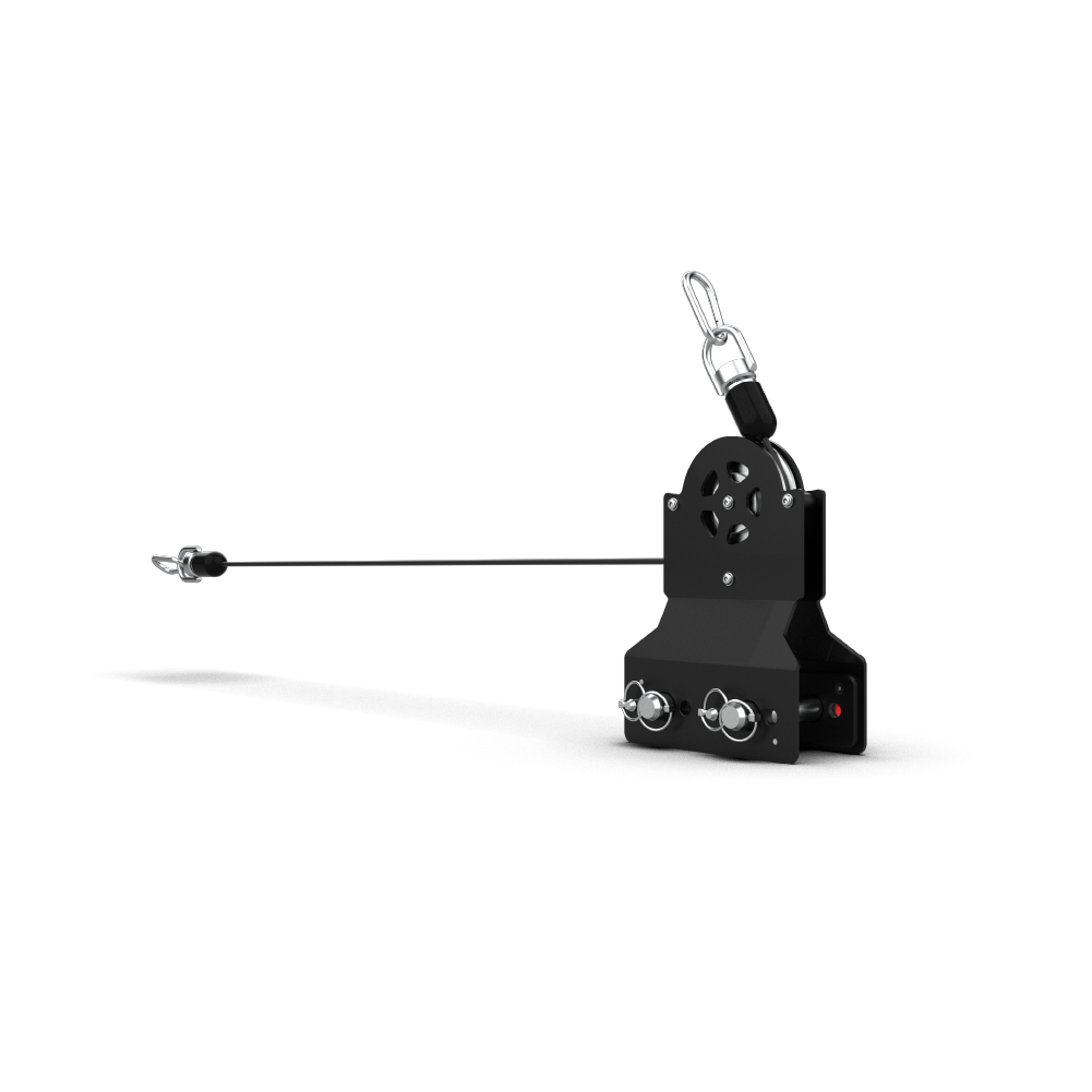 QLI QPCA12 pulley block from behind, showing the pulley