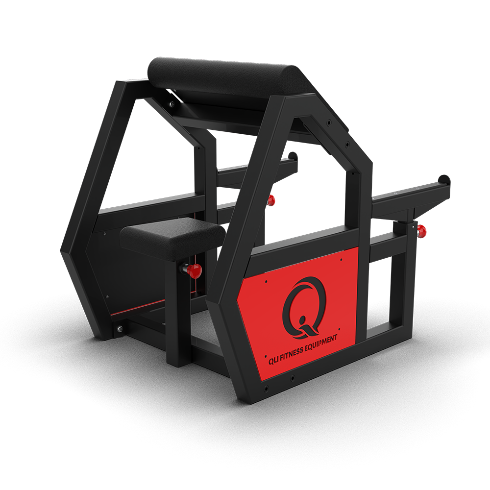 QLI QPCS042 preacher curl bench three-quarter view, showing the seat and side panel