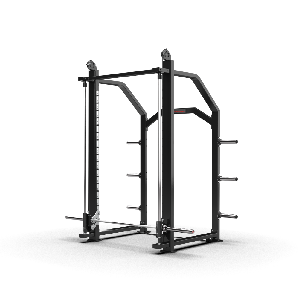 QLI Power Rack QPR350 with integrated Smith machine guide rods, arched top frame and plate storage pegs