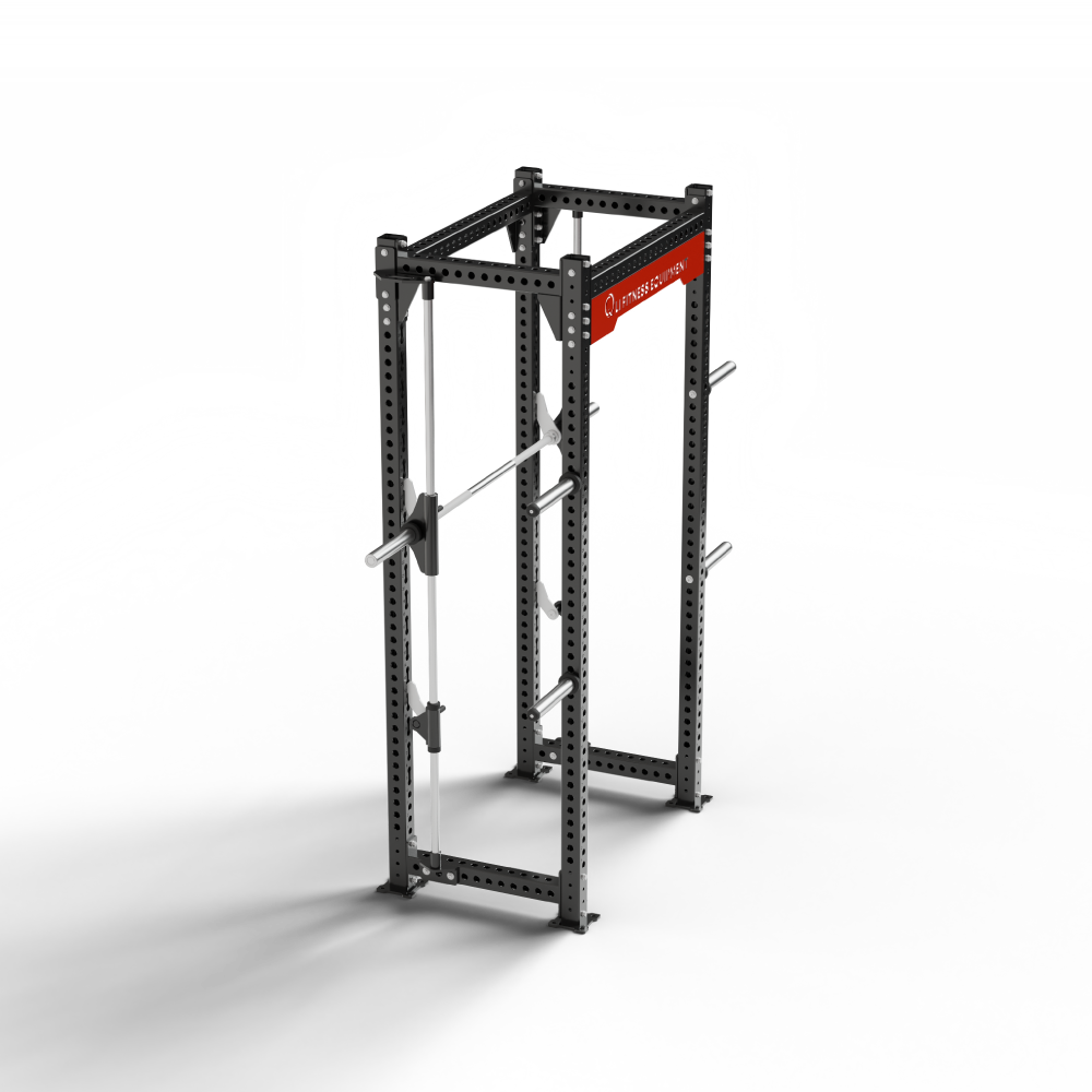 QLI QPSR02 power squat rack from above, showing the top frame and red crossmember