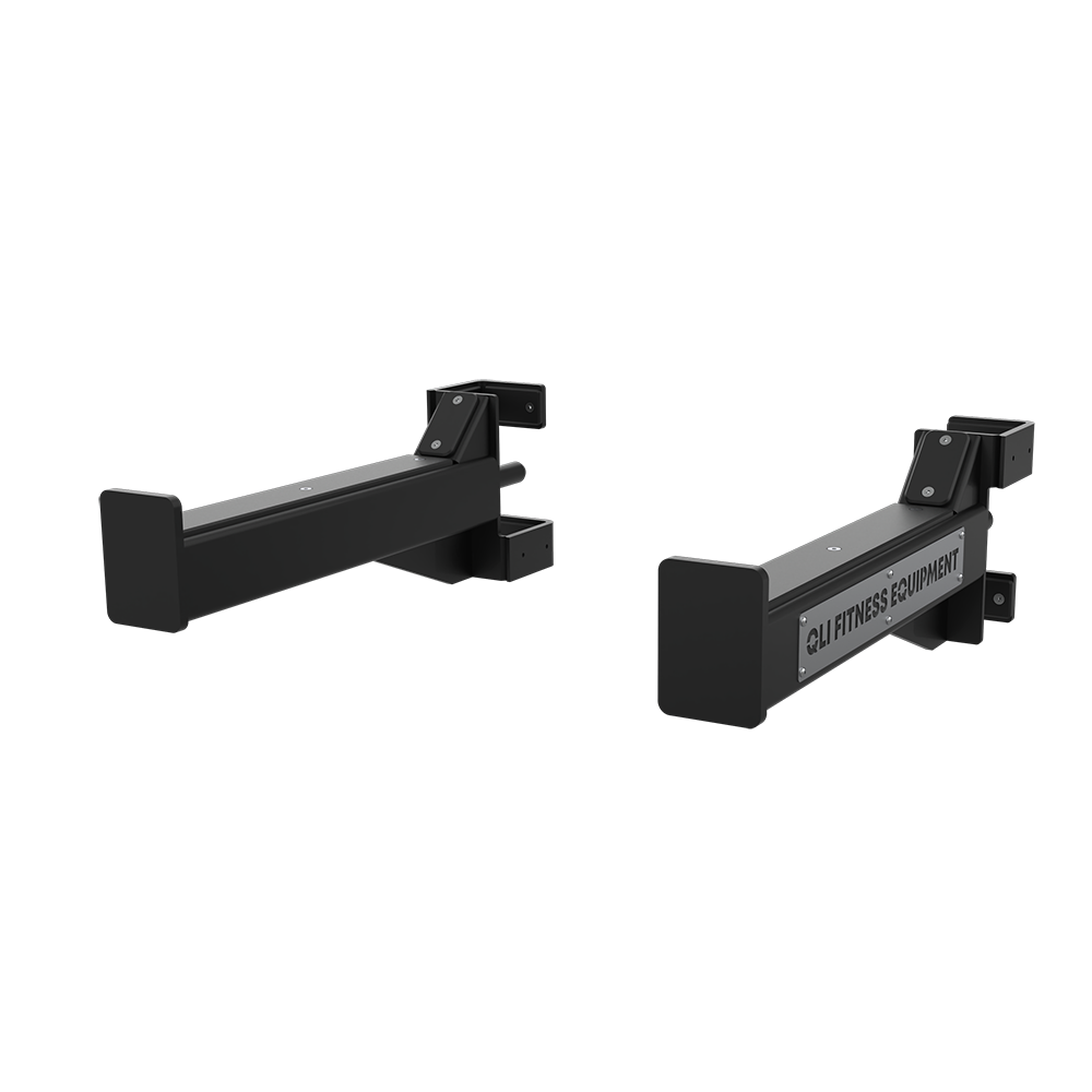 QLI QSA024 spotter arms at an angle, showing the rack mounting sleeves