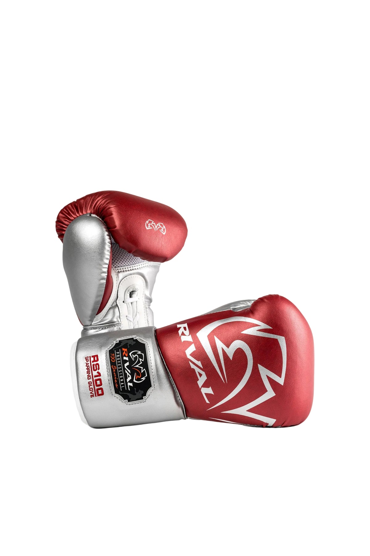 Rival RS100 Professional sparring gloves red and silver front view - Fitness Hero