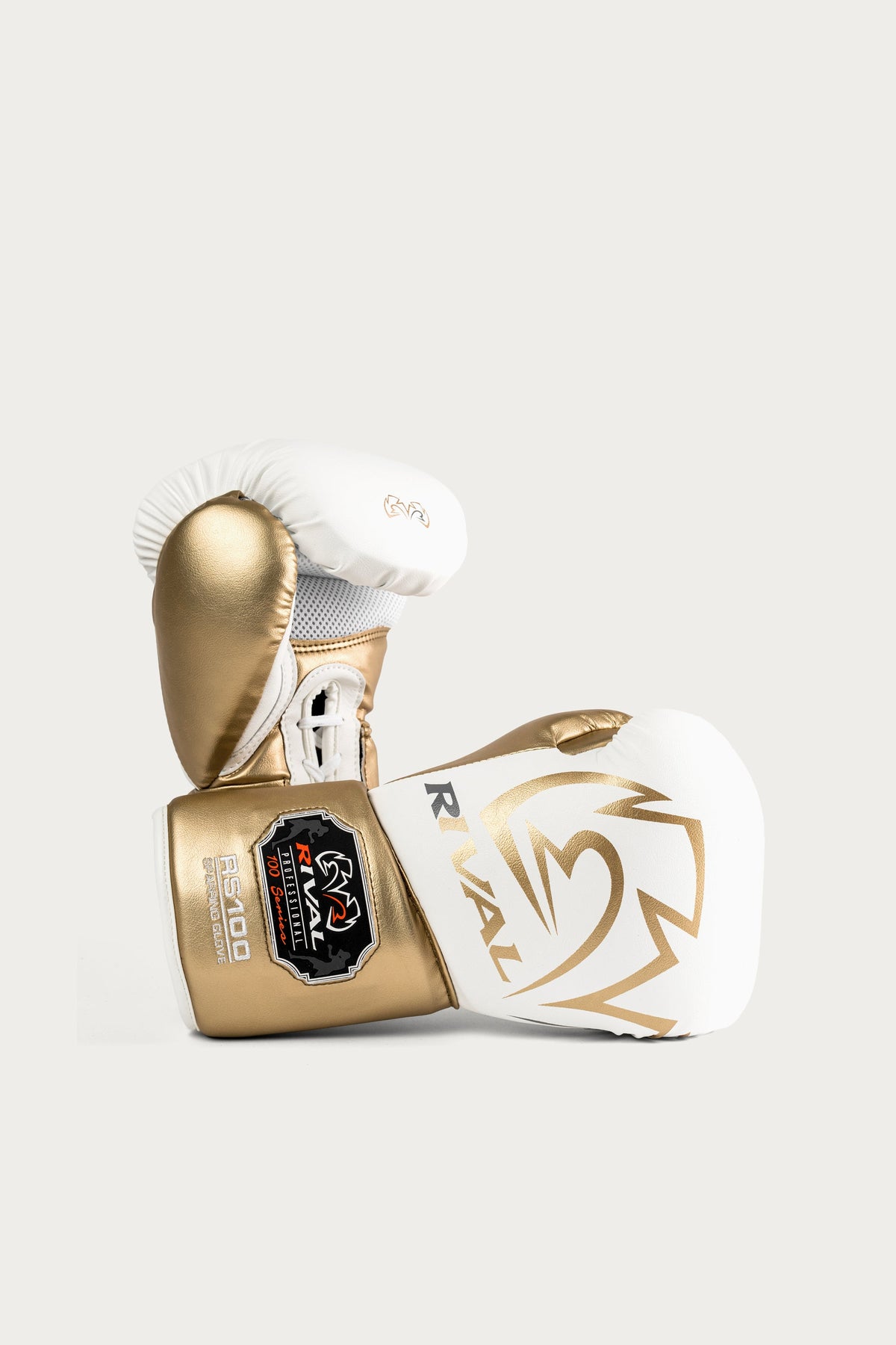 Rival RS100 Professional sparring gloves white and gold front view - Fitness Hero