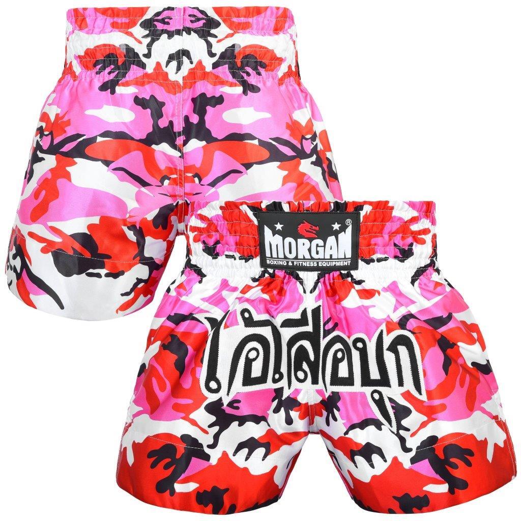 Morgan Pink Diabla Camo Muay Thai shorts, front view