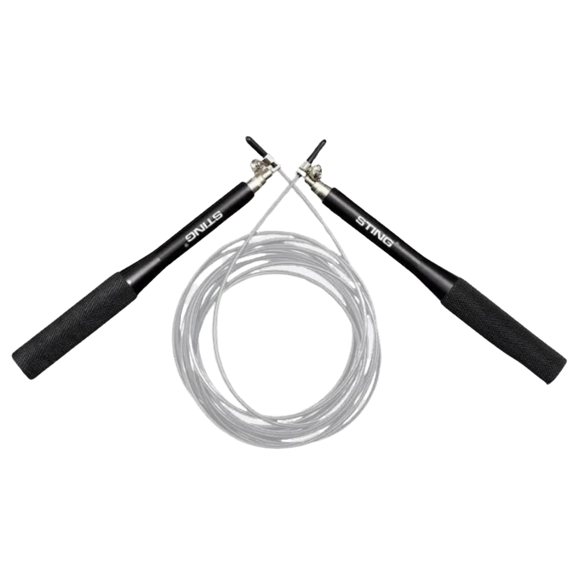Sting Viper Cross Train Speed Skipping Rope in Black - coated aircraft cable with 15cm knurled aluminium handles
