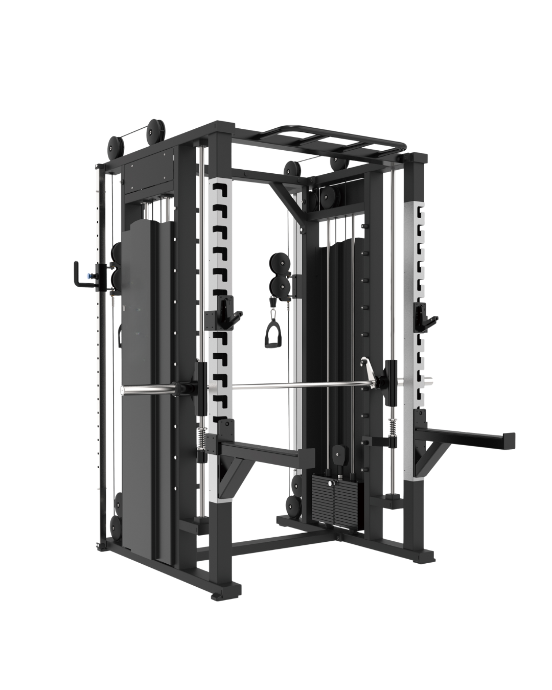 Synergy Series station - Smith machine, dual 80kg weight stacks, adjustable pulleys, J-hooks and spotter arms