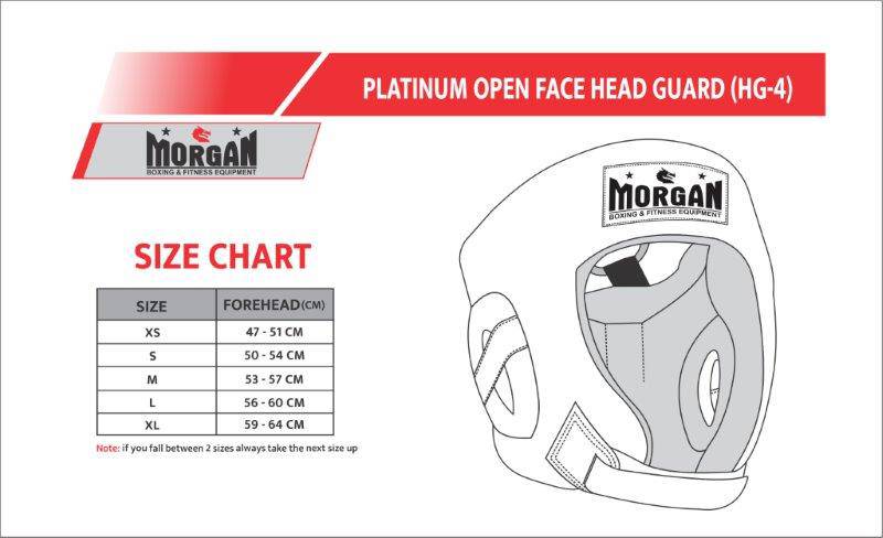 Morgan Platinum Open-Face Leather Head Guard Size Guide